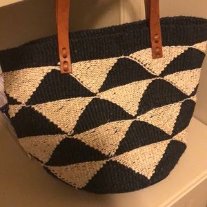 Eileen Fisher Black and Tan straw bag